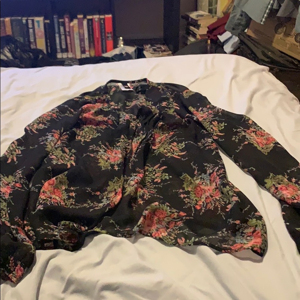 Beautiful black button up with flowers